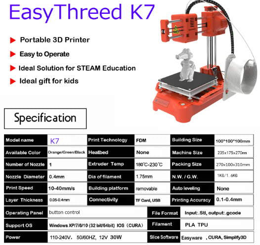 Mini 3D Printer - K7 Desktop DIY Designer for Kids (X1 Model)