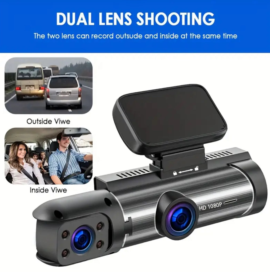 Dash Cam - VisionGuard Mini 1080P Dual IR Loop Recording