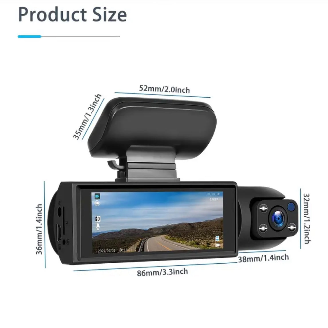 Dash Cam - VisionGuard Mini 1080P Dual IR Loop Recording