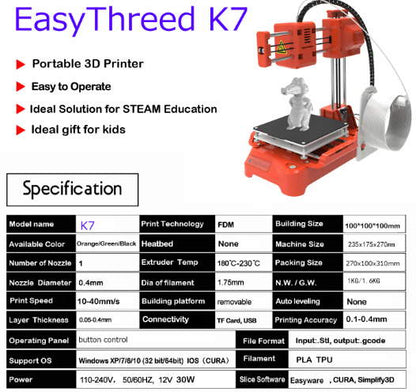 Mini 3D Printer - K7 Desktop DIY Designer for Kids (X1 Model)